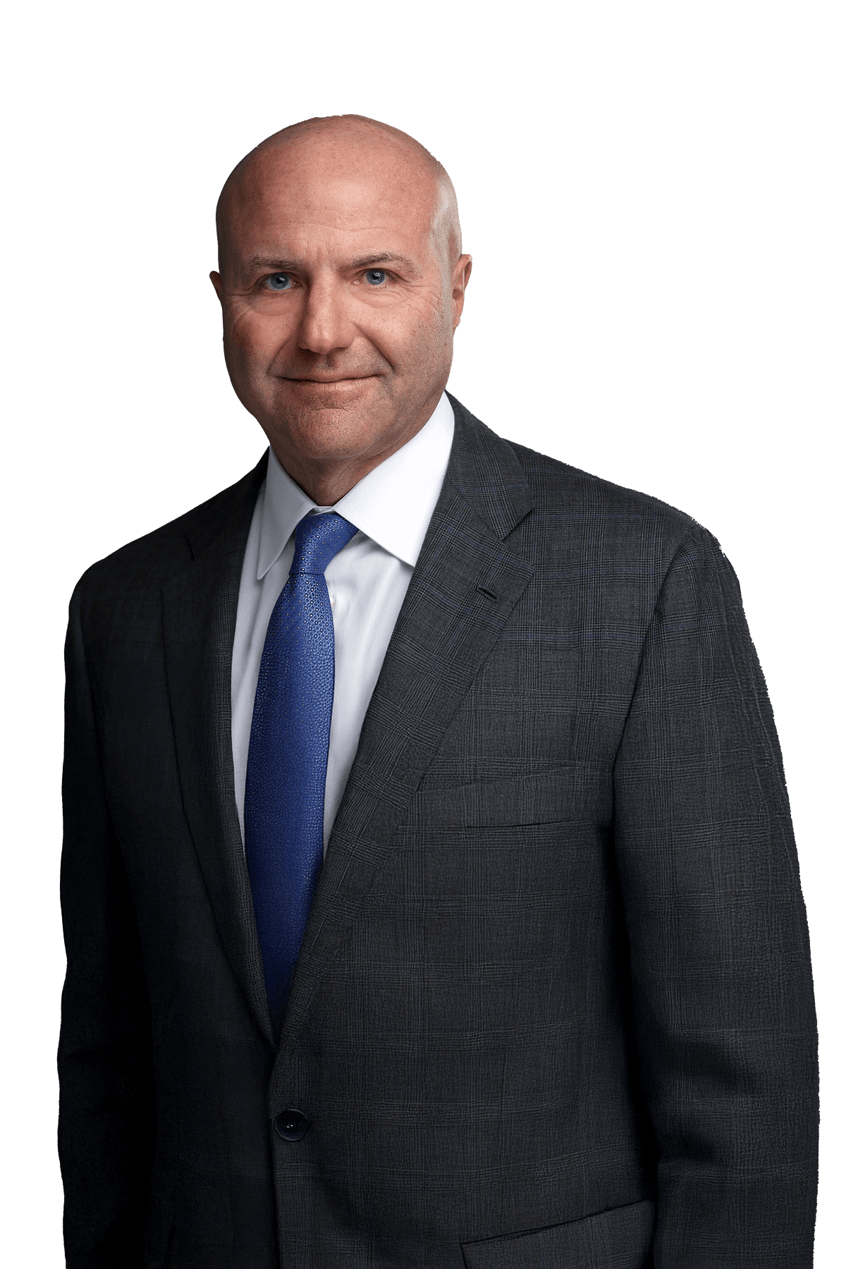 Professional headshot of J. Bradford Smith wearing a dark suit with blue tie against white background